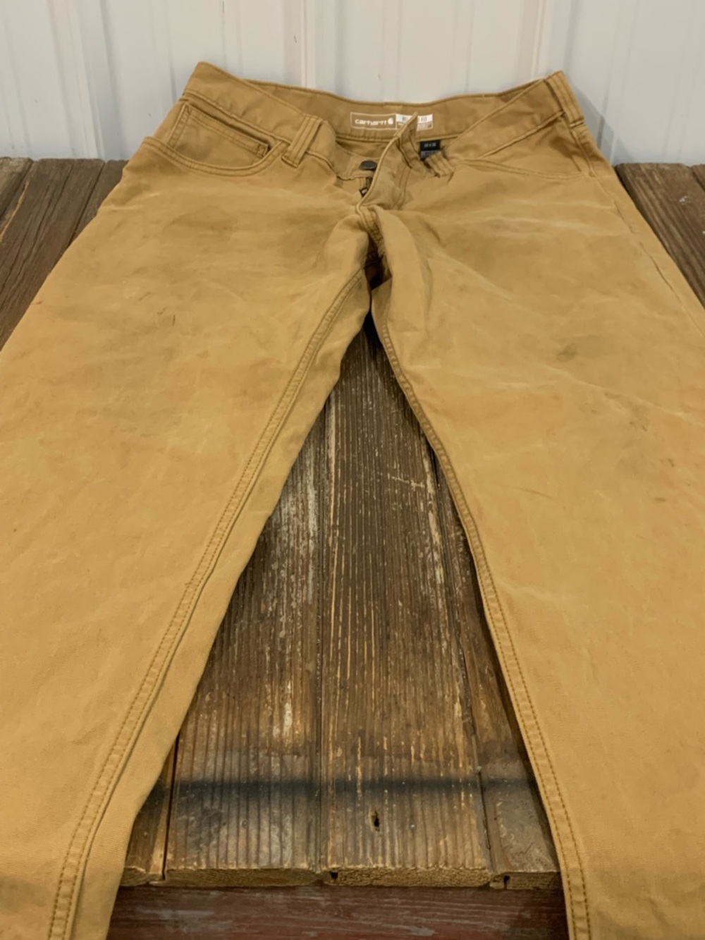 Carhartt Tan Work Pants with Back Pocket Logo - Picture 2 of 7